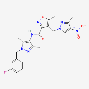 molecular formula C23H24FN7O4 B10951337 4-[(3,5-dimethyl-4-nitro-1H-pyrazol-1-yl)methyl]-N-[1-(3-fluorobenzyl)-3,5-dimethyl-1H-pyrazol-4-yl]-5-methyl-1,2-oxazole-3-carboxamide 