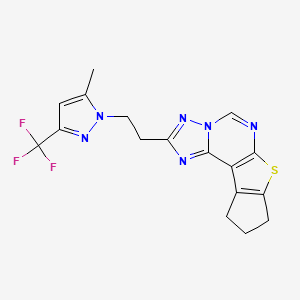 molecular formula C17H15F3N6S B10951340 2-{2-[5-methyl-3-(trifluoromethyl)-1H-pyrazol-1-yl]ethyl}-9,10-dihydro-8H-cyclopenta[4,5]thieno[3,2-e][1,2,4]triazolo[1,5-c]pyrimidine 