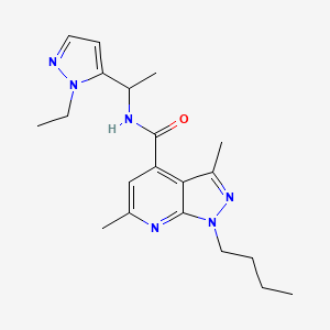 molecular formula C20H28N6O B10951359 1-butyl-N-[1-(1-ethyl-1H-pyrazol-5-yl)ethyl]-3,6-dimethyl-1H-pyrazolo[3,4-b]pyridine-4-carboxamide 