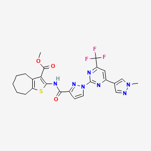 molecular formula C24H22F3N7O3S B10951385 methyl 2-[({1-[4-(1-methyl-1H-pyrazol-4-yl)-6-(trifluoromethyl)pyrimidin-2-yl]-1H-pyrazol-3-yl}carbonyl)amino]-5,6,7,8-tetrahydro-4H-cyclohepta[b]thiophene-3-carboxylate 