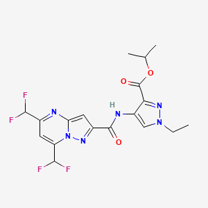 molecular formula C18H18F4N6O3 B10951441 propan-2-yl 4-({[5,7-bis(difluoromethyl)pyrazolo[1,5-a]pyrimidin-2-yl]carbonyl}amino)-1-ethyl-1H-pyrazole-3-carboxylate 