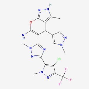 4-[4-chloro-2-methyl-5-(trifluoromethyl)pyrazol-3-yl]-14-methyl-16-(1-methylpyrazol-4-yl)-10-oxa-3,5,6,8,12,13-hexazatetracyclo[7.7.0.02,6.011,15]hexadeca-1(9),2,4,7,11,14-hexaene