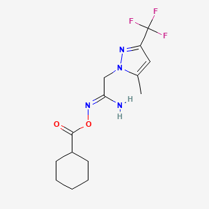 molecular formula C14H19F3N4O2 B10951490 (1Z)-N'-[(cyclohexylcarbonyl)oxy]-2-[5-methyl-3-(trifluoromethyl)-1H-pyrazol-1-yl]ethanimidamide 