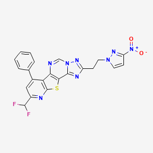 molecular formula C22H14F2N8O2S B10951512 13-(difluoromethyl)-4-[2-(3-nitropyrazol-1-yl)ethyl]-11-phenyl-16-thia-3,5,6,8,14-pentazatetracyclo[7.7.0.02,6.010,15]hexadeca-1(9),2,4,7,10(15),11,13-heptaene 