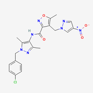 molecular formula C21H20ClN7O4 B10951520 N-[1-(4-chlorobenzyl)-3,5-dimethyl-1H-pyrazol-4-yl]-5-methyl-4-[(4-nitro-1H-pyrazol-1-yl)methyl]-1,2-oxazole-3-carboxamide 