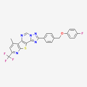 molecular formula C25H15F4N5OS B10951581 4-[4-[(4-fluorophenoxy)methyl]phenyl]-11-methyl-13-(trifluoromethyl)-16-thia-3,5,6,8,14-pentazatetracyclo[7.7.0.02,6.010,15]hexadeca-1(9),2,4,7,10(15),11,13-heptaene 