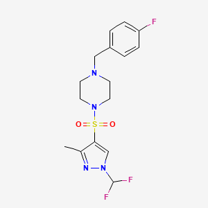 molecular formula C16H19F3N4O2S B10951644 1-{[1-(difluoromethyl)-3-methyl-1H-pyrazol-4-yl]sulfonyl}-4-(4-fluorobenzyl)piperazine 