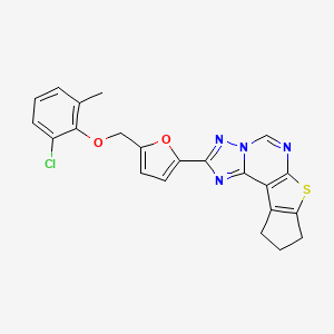 molecular formula C22H17ClN4O2S B10951682 2-{5-[(2-chloro-6-methylphenoxy)methyl]furan-2-yl}-9,10-dihydro-8H-cyclopenta[4,5]thieno[3,2-e][1,2,4]triazolo[1,5-c]pyrimidine 