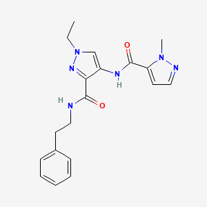 molecular formula C19H22N6O2 B10951714 1-ethyl-4-{[(1-methyl-1H-pyrazol-5-yl)carbonyl]amino}-N-(2-phenylethyl)-1H-pyrazole-3-carboxamide 