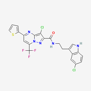 molecular formula C22H14Cl2F3N5OS B10951739 3-chloro-N-[2-(5-chloro-1H-indol-3-yl)ethyl]-5-(thiophen-2-yl)-7-(trifluoromethyl)pyrazolo[1,5-a]pyrimidine-2-carboxamide 