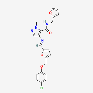 4-{[(E)-{5-[(4-chlorophenoxy)methyl]furan-2-yl}methylidene]amino}-N-(furan-2-ylmethyl)-1-methyl-1H-pyrazole-5-carboxamide