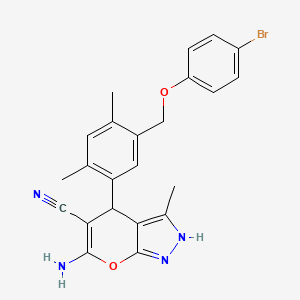 molecular formula C23H21BrN4O2 B10951800 6-Amino-4-{5-[(4-bromophenoxy)methyl]-2,4-dimethylphenyl}-3-methyl-1,4-dihydropyrano[2,3-c]pyrazole-5-carbonitrile 