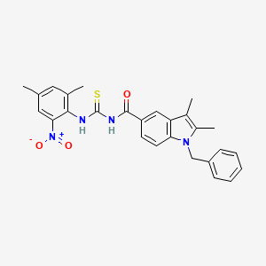 molecular formula C27H26N4O3S B10951822 1-benzyl-N-[(2,4-dimethyl-6-nitrophenyl)carbamothioyl]-2,3-dimethyl-1H-indole-5-carboxamide 