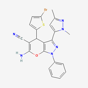 molecular formula C22H17BrN6OS B10951870 6-amino-4-(5-bromothiophen-2-yl)-3-(1,3-dimethyl-1H-pyrazol-5-yl)-1-phenyl-1,4-dihydropyrano[2,3-c]pyrazole-5-carbonitrile 