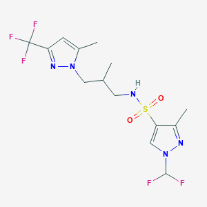 molecular formula C14H18F5N5O2S B10951898 1-(difluoromethyl)-3-methyl-N-{2-methyl-3-[5-methyl-3-(trifluoromethyl)-1H-pyrazol-1-yl]propyl}-1H-pyrazole-4-sulfonamide 