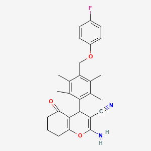 2-amino-4-{4-[(4-fluorophenoxy)methyl]-2,3,5,6-tetramethylphenyl}-5-oxo-5,6,7,8-tetrahydro-4H-chromene-3-carbonitrile