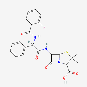 molecular formula C23H22FN3O5S B10951926 6-{[{[(2-Fluorophenyl)carbonyl]amino}(phenyl)acetyl]amino}-3,3-dimethyl-7-oxo-4-thia-1-azabicyclo[3.2.0]heptane-2-carboxylic acid 