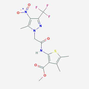 methyl 4,5-dimethyl-2-({[5-methyl-4-nitro-3-(trifluoromethyl)-1H-pyrazol-1-yl]acetyl}amino)thiophene-3-carboxylate