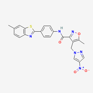 5-methyl-N-[4-(6-methyl-1,3-benzothiazol-2-yl)phenyl]-4-[(4-nitro-1H-pyrazol-1-yl)methyl]-1,2-oxazole-3-carboxamide