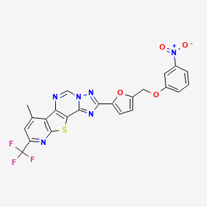 molecular formula C23H13F3N6O4S B10952024 11-methyl-4-[5-[(3-nitrophenoxy)methyl]furan-2-yl]-13-(trifluoromethyl)-16-thia-3,5,6,8,14-pentazatetracyclo[7.7.0.02,6.010,15]hexadeca-1(9),2,4,7,10(15),11,13-heptaene 