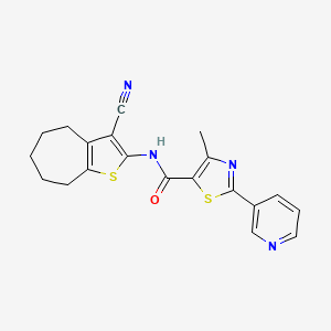 molecular formula C20H18N4OS2 B10952029 N-(3-cyano-5,6,7,8-tetrahydro-4H-cyclohepta[b]thiophen-2-yl)-4-methyl-2-(pyridin-3-yl)-1,3-thiazole-5-carboxamide 