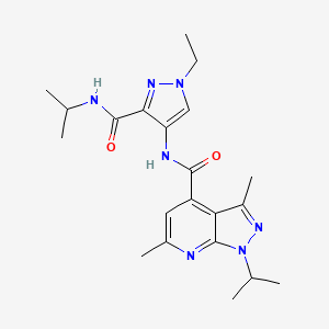 molecular formula C21H29N7O2 B10952073 N-[1-ethyl-3-(propan-2-ylcarbamoyl)-1H-pyrazol-4-yl]-3,6-dimethyl-1-(propan-2-yl)-1H-pyrazolo[3,4-b]pyridine-4-carboxamide 