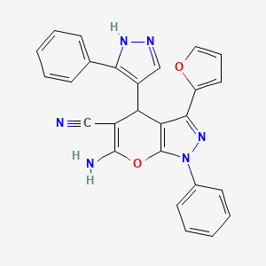 molecular formula C26H18N6O2 B10952080 6-amino-3-(furan-2-yl)-1-phenyl-4-(3-phenyl-1H-pyrazol-4-yl)-1,4-dihydropyrano[2,3-c]pyrazole-5-carbonitrile 