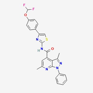 molecular formula C25H19F2N5O2S B10952152 N-{4-[4-(difluoromethoxy)phenyl]-1,3-thiazol-2-yl}-3,6-dimethyl-1-phenyl-1H-pyrazolo[3,4-b]pyridine-4-carboxamide 