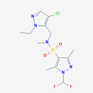 molecular formula C13H18ClF2N5O2S B10952161 N-[(4-chloro-1-ethyl-1H-pyrazol-5-yl)methyl]-1-(difluoromethyl)-N,3,5-trimethyl-1H-pyrazole-4-sulfonamide 