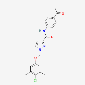 molecular formula C21H20ClN3O3 B10952207 N-(4-acetylphenyl)-1-[(4-chloro-3,5-dimethylphenoxy)methyl]-1H-pyrazole-3-carboxamide 