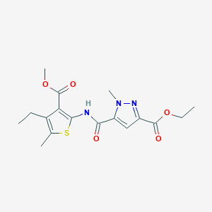 molecular formula C17H21N3O5S B10952237 ethyl 5-{[4-ethyl-3-(methoxycarbonyl)-5-methylthiophen-2-yl]carbamoyl}-1-methyl-1H-pyrazole-3-carboxylate 