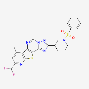 molecular formula C23H20F2N6O2S2 B10952238 4-[1-(benzenesulfonyl)piperidin-3-yl]-13-(difluoromethyl)-11-methyl-16-thia-3,5,6,8,14-pentazatetracyclo[7.7.0.02,6.010,15]hexadeca-1(9),2,4,7,10(15),11,13-heptaene 