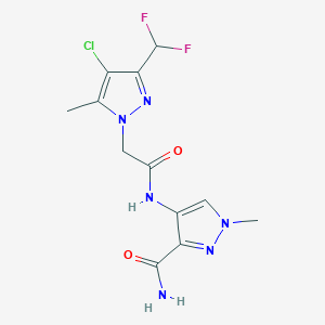 molecular formula C12H13ClF2N6O2 B10952289 4-({[4-chloro-3-(difluoromethyl)-5-methyl-1H-pyrazol-1-yl]acetyl}amino)-1-methyl-1H-pyrazole-3-carboxamide 