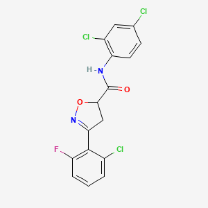 molecular formula C16H10Cl3FN2O2 B10952388 3-(2-chloro-6-fluorophenyl)-N-(2,4-dichlorophenyl)-4,5-dihydro-1,2-oxazole-5-carboxamide 