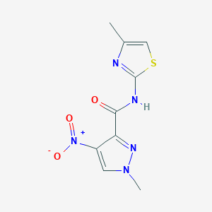 molecular formula C9H9N5O3S B10952439 1-methyl-N-(4-methyl-1,3-thiazol-2-yl)-4-nitro-1H-pyrazole-3-carboxamide 