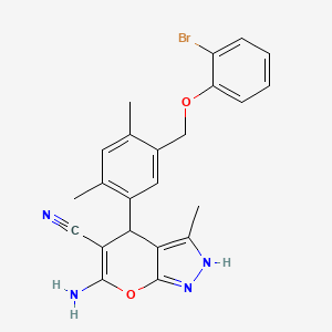 molecular formula C23H21BrN4O2 B10952461 6-Amino-4-{5-[(2-bromophenoxy)methyl]-2,4-dimethylphenyl}-3-methyl-1,4-dihydropyrano[2,3-c]pyrazole-5-carbonitrile 