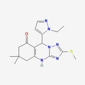 molecular formula C17H22N6OS B10952481 9-(1-ethyl-1H-pyrazol-5-yl)-6,6-dimethyl-2-(methylsulfanyl)-5,6,7,9-tetrahydro[1,2,4]triazolo[5,1-b]quinazolin-8(4H)-one 