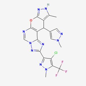 molecular formula C19H14ClF3N10O B10952485 4-[4-chloro-1-methyl-5-(trifluoromethyl)pyrazol-3-yl]-14-methyl-16-(1-methylpyrazol-4-yl)-10-oxa-3,5,6,8,12,13-hexazatetracyclo[7.7.0.02,6.011,15]hexadeca-1(9),2,4,7,11,14-hexaene 