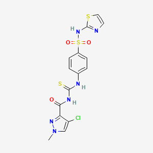 molecular formula C15H13ClN6O3S3 B10952506 4-chloro-1-methyl-N-{[4-(1,3-thiazol-2-ylsulfamoyl)phenyl]carbamothioyl}-1H-pyrazole-3-carboxamide 