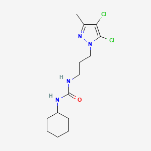 molecular formula C14H22Cl2N4O B10952523 1-cyclohexyl-3-[3-(4,5-dichloro-3-methyl-1H-pyrazol-1-yl)propyl]urea 