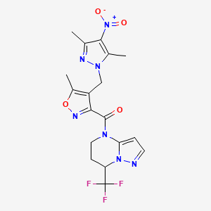 {4-[(3,5-dimethyl-4-nitro-1H-pyrazol-1-yl)methyl]-5-methyl-1,2-oxazol-3-yl}[7-(trifluoromethyl)-6,7-dihydropyrazolo[1,5-a]pyrimidin-4(5H)-yl]methanone