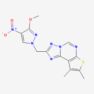 molecular formula C14H13N7O3S B10952618 1-[(8,9-Dimethylthieno[3,2-E][1,2,4]triazolo[1,5-C]pyrimidin-2-YL)methyl]-4-nitro-1H-pyrazol-3-YL methyl ether 