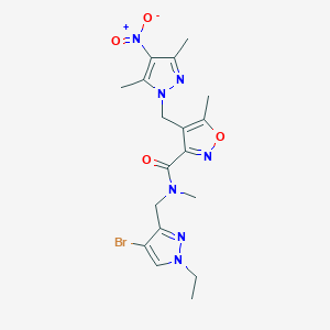 molecular formula C18H22BrN7O4 B10952636 N-[(4-bromo-1-ethyl-1H-pyrazol-3-yl)methyl]-4-[(3,5-dimethyl-4-nitro-1H-pyrazol-1-yl)methyl]-N,5-dimethyl-1,2-oxazole-3-carboxamide 