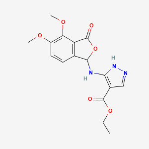 molecular formula C16H17N3O6 B10952647 ethyl 5-[(4,5-dimethoxy-3-oxo-1,3-dihydro-2-benzofuran-1-yl)amino]-1H-pyrazole-4-carboxylate 