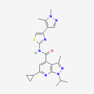 molecular formula C22H25N7OS B10952670 6-cyclopropyl-N-[4-(1,5-dimethyl-1H-pyrazol-4-yl)-1,3-thiazol-2-yl]-3-methyl-1-(propan-2-yl)-1H-pyrazolo[3,4-b]pyridine-4-carboxamide 