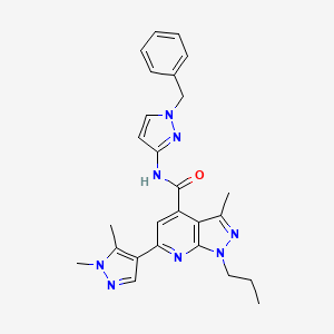 molecular formula C26H28N8O B10952690 N-(1-benzyl-1H-pyrazol-3-yl)-6-(1,5-dimethyl-1H-pyrazol-4-yl)-3-methyl-1-propyl-1H-pyrazolo[3,4-b]pyridine-4-carboxamide 