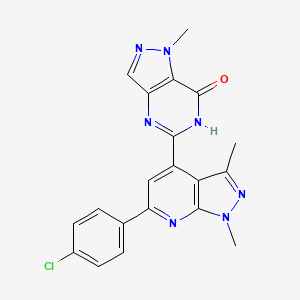 molecular formula C20H16ClN7O B10952750 5-[6-(4-chlorophenyl)-1,3-dimethyl-1H-pyrazolo[3,4-b]pyridin-4-yl]-1-methyl-1,6-dihydro-7H-pyrazolo[4,3-d]pyrimidin-7-one 