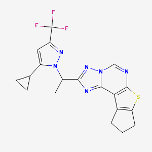 molecular formula C19H17F3N6S B10952763 2-{1-[5-cyclopropyl-3-(trifluoromethyl)-1H-pyrazol-1-yl]ethyl}-9,10-dihydro-8H-cyclopenta[4,5]thieno[3,2-e][1,2,4]triazolo[1,5-c]pyrimidine 