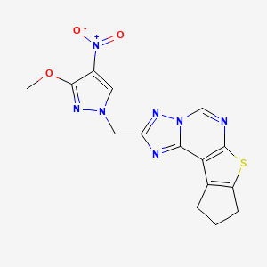 molecular formula C15H13N7O3S B10952785 2-[(3-methoxy-4-nitro-1H-pyrazol-1-yl)methyl]-9,10-dihydro-8H-cyclopenta[4,5]thieno[3,2-e][1,2,4]triazolo[1,5-c]pyrimidine 