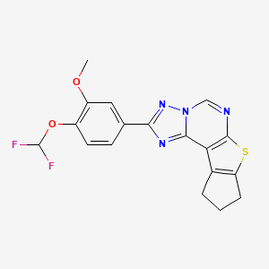 molecular formula C18H14F2N4O2S B10952831 2-[4-(difluoromethoxy)-3-methoxyphenyl]-9,10-dihydro-8H-cyclopenta[4,5]thieno[3,2-e][1,2,4]triazolo[1,5-c]pyrimidine 